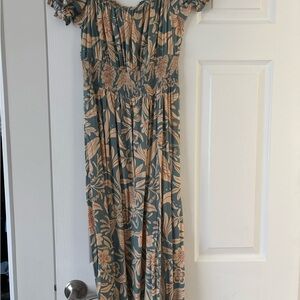 Patrons of Peace Floral Maxi Dress in Blue and Tan
